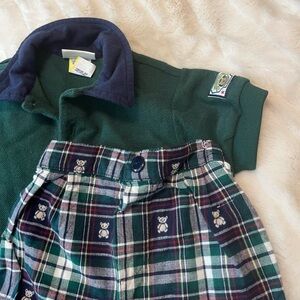 VTG Baby Togs 12M Baby Boy Infant Teddy Bear Green Preppy Plaid Short Outfit Set